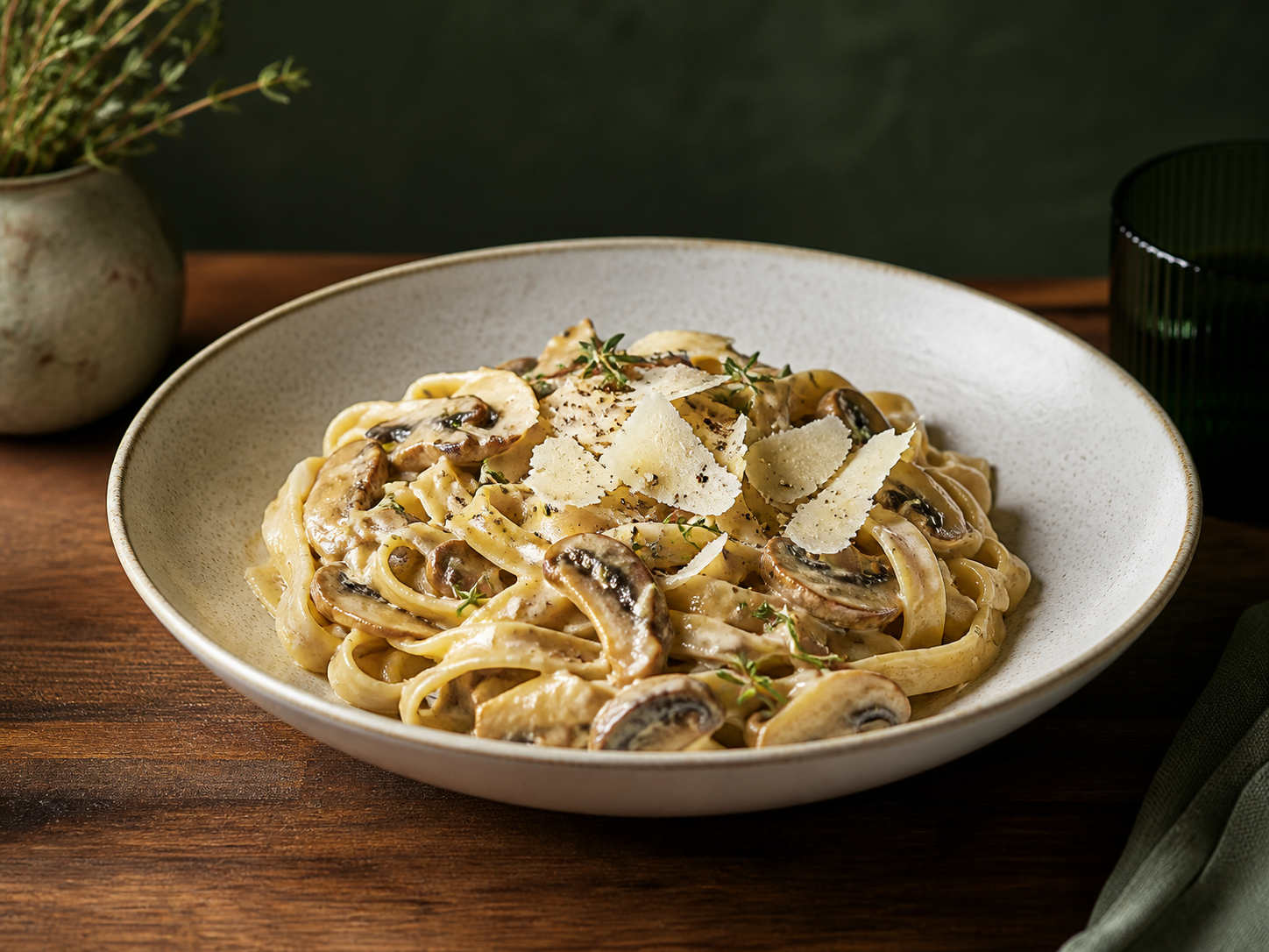 Kremalı Mantarlı Tagliatelle için temsili servis fotoğrafı